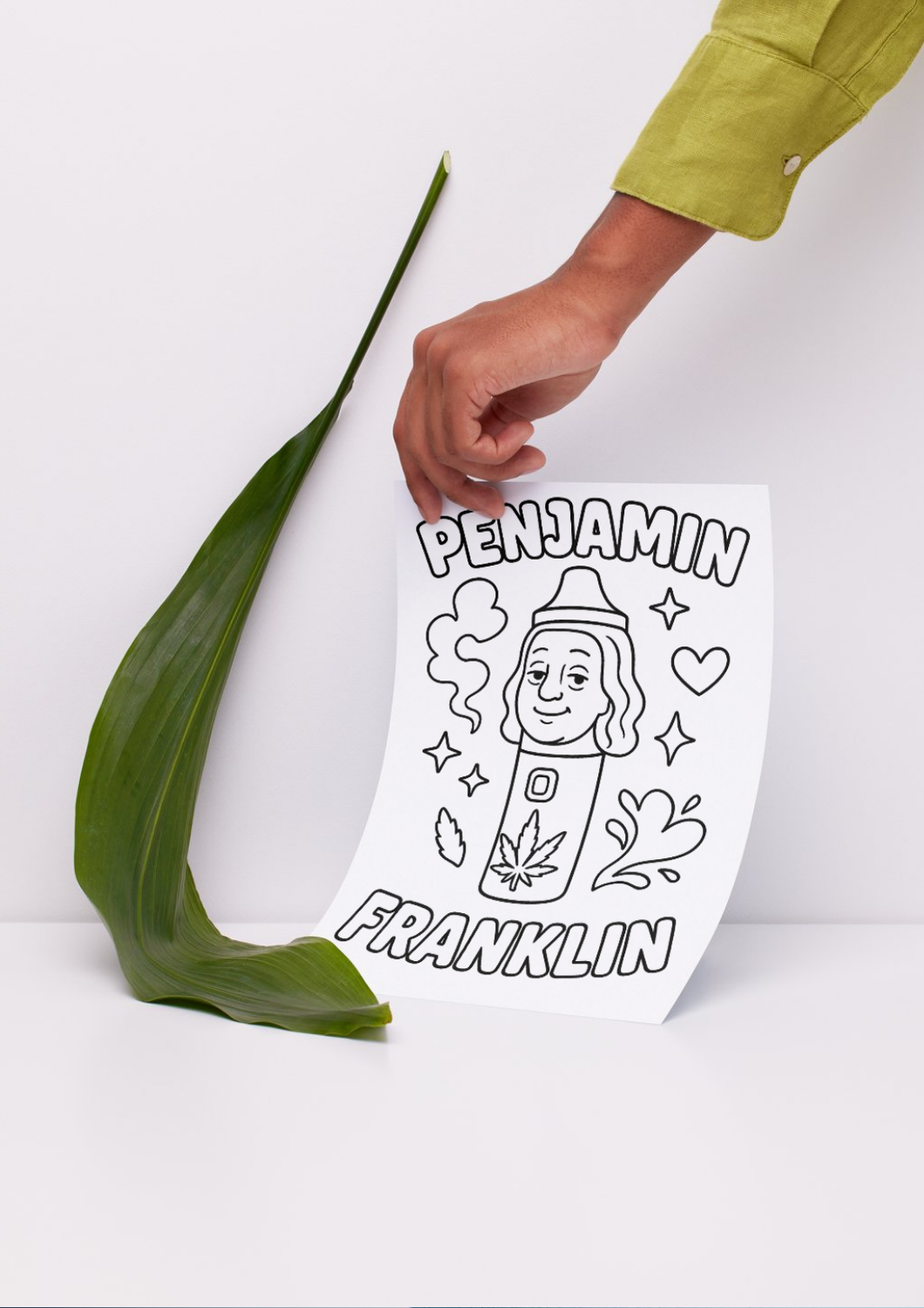 Penjamin Franklin vape pen parody coloring page with stars and hearts